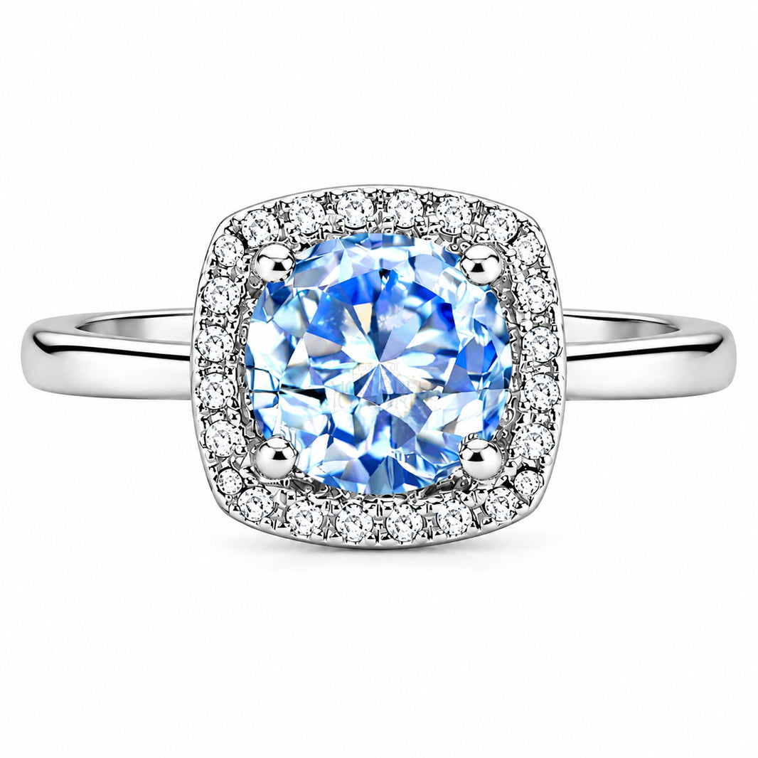 Hõbesõrmus sinise moissaniidiga „Aquamarine“ – tootefoto