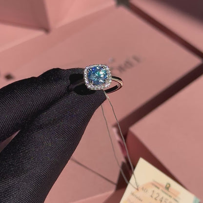 Hõbesõrmus sinise moissaniidiga „Aquamarine“