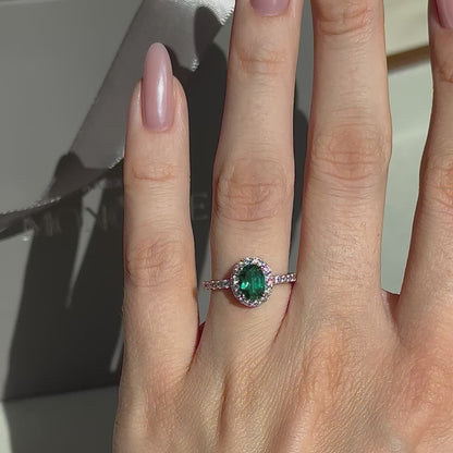 Hõbesõrmus rohelise kristalliga „Forest Green“