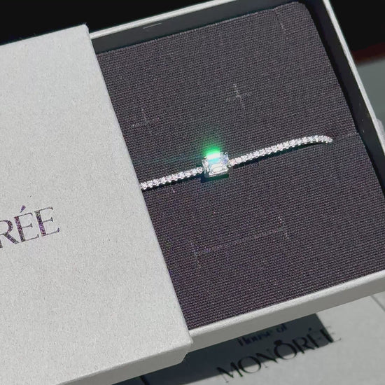 Sidabrinė teniso apyrankė su moisanitu „Emerald Cut“