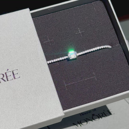 Sidabrinė teniso apyrankė su moisanitu „Emerald Cut“