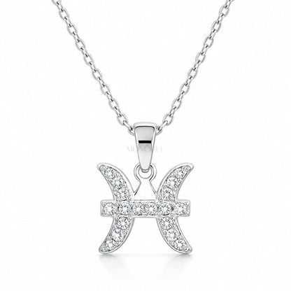 Sidabrinis Žuvų zodiako pakabukas su moisanitais ir grandinėle „Pisces“ - MONOREE