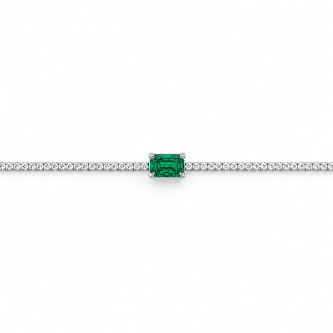 Hõbedane tennisekäevõru rohelise kristalliga „Green Emerald Cut“ – toote põhivaade