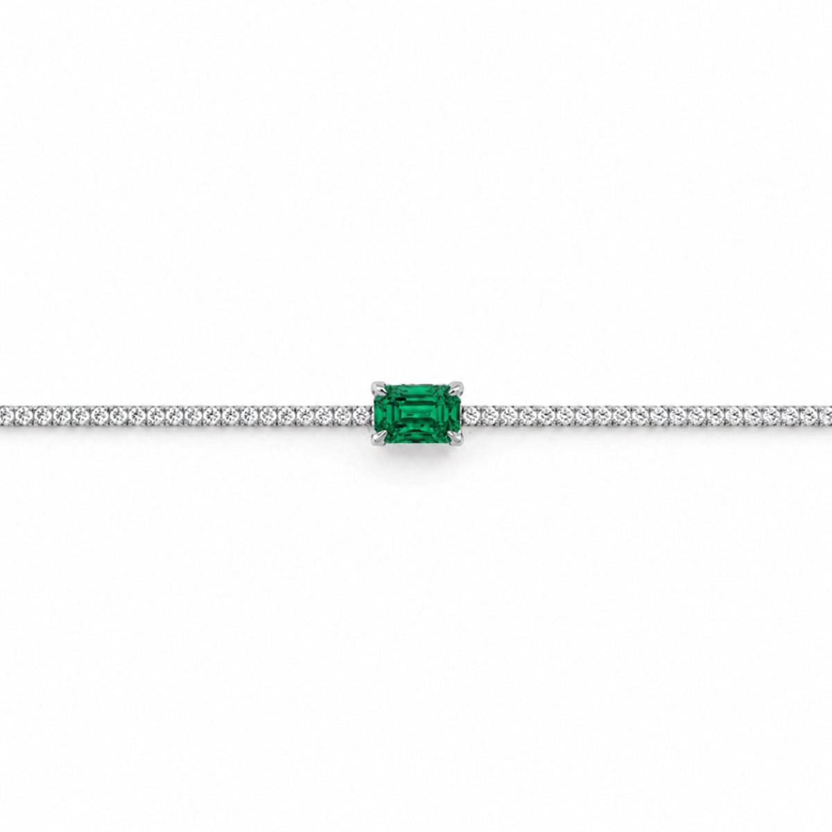 Hõbedane tennisekäevõru rohelise kristalliga „Green Emerald Cut“ – toote põhivaade