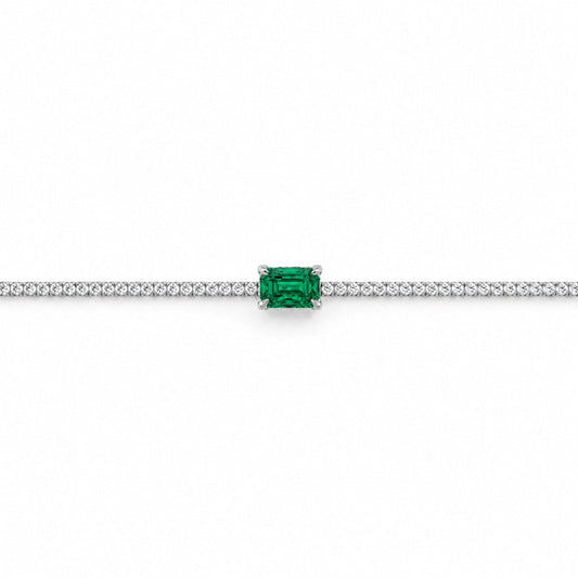Hõbedane tennisekäevõru rohelise kristalliga „Green Emerald Cut“ – toote põhivaade