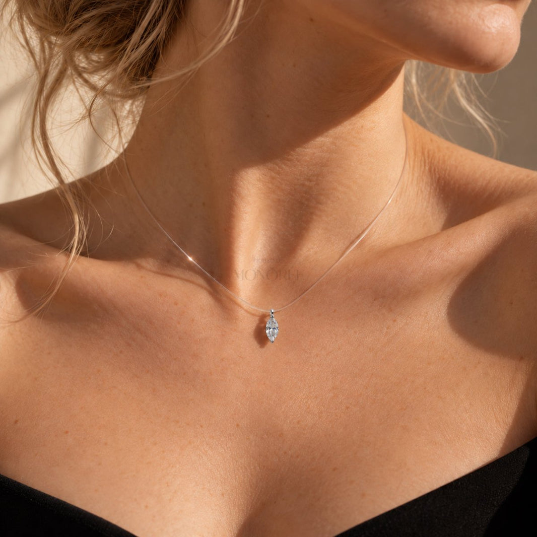 Moissaniidiga hõbekett „Floating Marquise“ – MONOREE